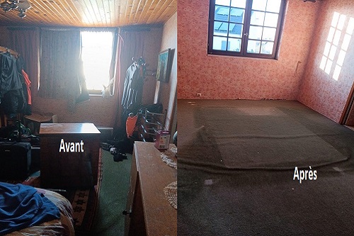 Chambre encombrée avant/après nettoyage